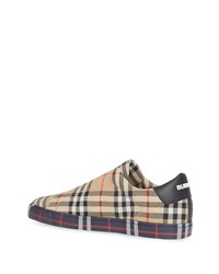 Burberry Contrast Check And Leather Slip On Sneakers