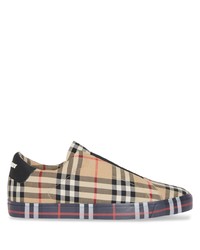 Burberry Contrast Check And Leather Slip On Sneakers