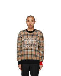 Burberry Beige Jacquard Check Logo Sweater