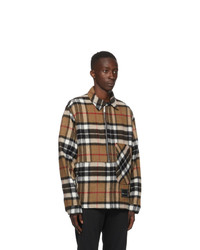 We11done Brown Wool Check Half Zip Anorak Shirt