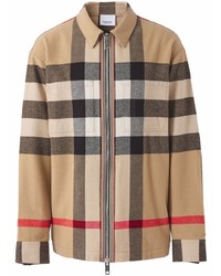 Burberry Check Wool Cotton Zip Front Shirt