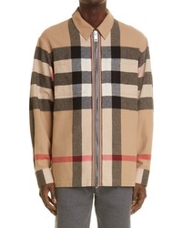 Burberry Hague Archieve Check Zip Front Cotton Flannel Shirt Jacket