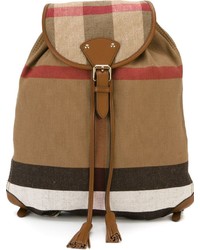 Tan Plaid Leather Backpack