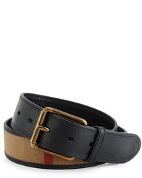 Burberry Mark Leather Canvas Check Belt Camel