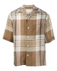 Tan Plaid Linen Short Sleeve Shirt