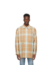 Solid Homme Beige And Blue Plaid Shirt