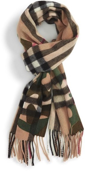 Burberry Camo Print Check Cashmere Scarf, $650 | Nordstrom | Lookastic