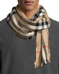 Burberry Cashmere Wool Blend Crinkle Scarf Camel