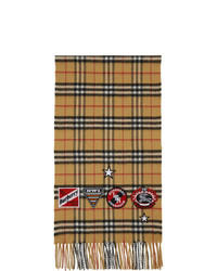 Burberry Tan Vintage Check Cashmere Badge Scarf