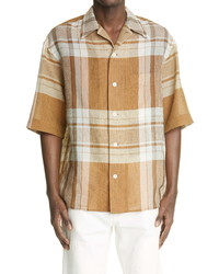 Lemaire Plaid Cotton Linen Button Up Camp Shirt