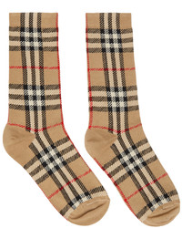 Burberry Beige Intarsia Check Mid Socks