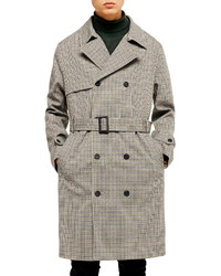 Topman Houndstooth Double Breasted Trench Coat