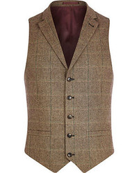 River Island Light Brown Check Single Breasted Vest
