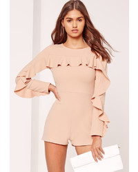 Missguided Crepe Frill Detail Playsuit Nude