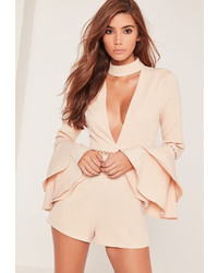 Missguided Frill Detail Choker Detail Playsuit Nude