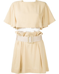 Toga Pleated Trim Belted Dress