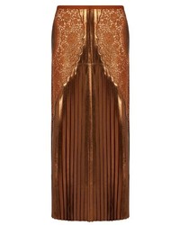 Stella McCartney Lace Panel Pleated Lam Midi Skirt