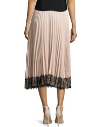 RED Valentino Pleated Lace Trim Midi Skirt Poudre