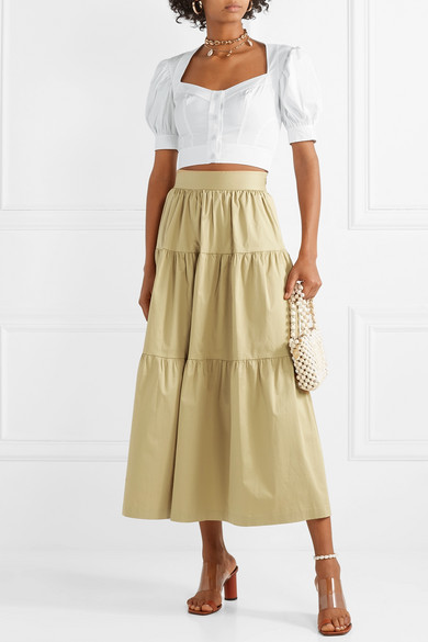 Staud Sea Tiered Stretch Cotton Poplin Midi Skirt, $215 | NET-A-PORTER ...