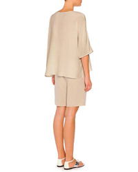 Piazza Sempione Pleated Relaxed Silk Shorts Taupe