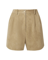 Tan Pleated Suede Shorts