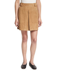 Vince Pleated Suede Mini Skirt Tan