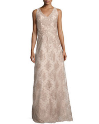 David Meister Sleeveless Polka Dot Lace Gown