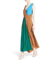 Diane von Furstenberg Colorblock Polka Dot Silk Maxi Dress