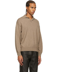 Auralee Brown Cashmere Knit Long Sleeve Polo