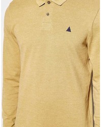 Asos Brand Long Sleeve Pique Polo With Embroidery In Tan