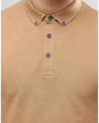 Asos Brand Polo In Pique With Button Down Collar In Brown