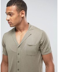 Mango Man Knitted Polo With Revere Collar In Khaki