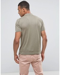 Mango Man Knitted Polo With Revere Collar In Khaki