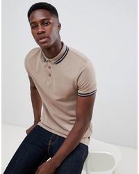 ASOS DESIGN Pique Polo Shirt With Tipping In Beige