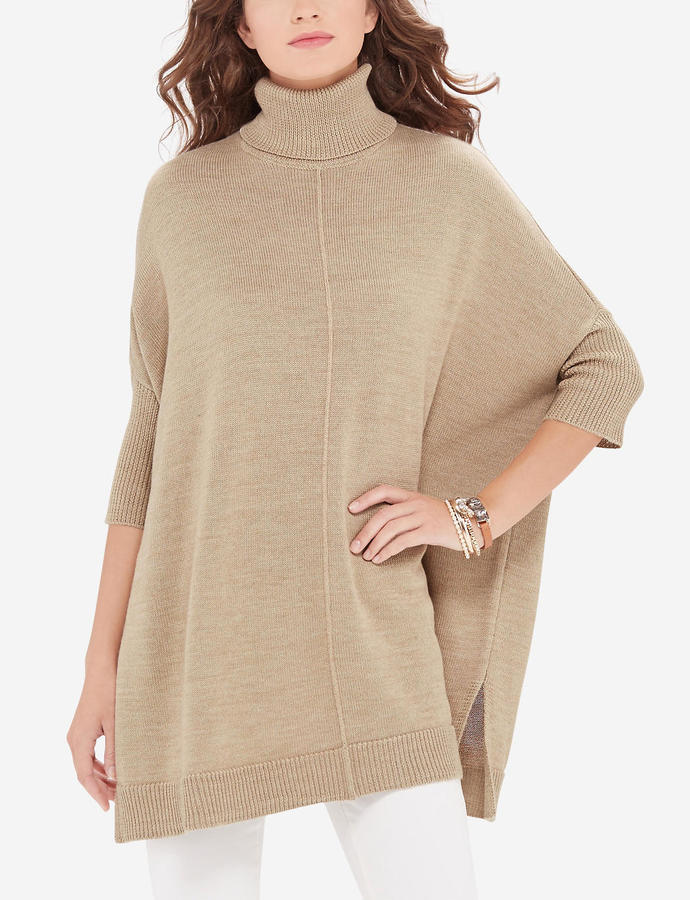 Trendsi Turtleneck Dolman Sleeve Poncho | Flyclothing LLC Tan / L