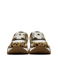 Versace White And Brown Maculato Squalo Sneakers