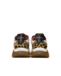 Versace White And Brown Maculato Squalo Sneakers