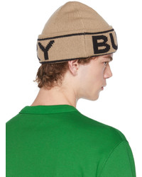 Burberry Beige Cashmere Intarsia Logo Beanie