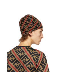Fendi Brown And Red Wool Forever Beanie