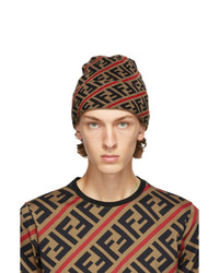 Fendi Brown And Red Wool Forever Beanie