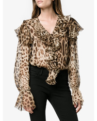 Dolce & Gabbana Leopard Print Ruffle Blouse