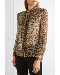 RED Valentino Redvalentino Pussy Bow Leopard Print Silk Crepon Blouse Leopard Print