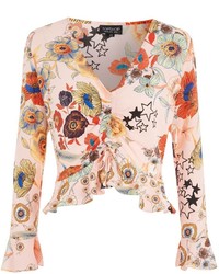 Topshop Star Floral Print Ruched Blouse
