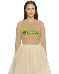 Golden Goose Deluxe Brand Stick Printed Sheer Tulle Top
