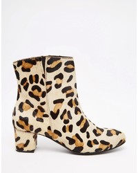 Warehouse Leopard Print Pony Hair Block Heel Calf Boots