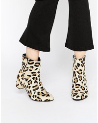 Warehouse Leopard Print Pony Hair Block Heel Calf Boots