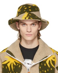 JW Anderson Beige Green Sherpa Asymmetric Bucket Hat