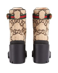 Gucci Beige Gg Logo Wool Ankle Boot