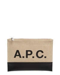 A.P.C. Axel Canvas Leather Zip Pouch
