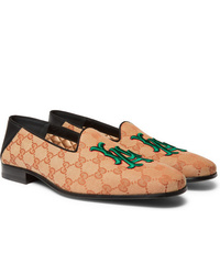 Tan Print Canvas Loafers